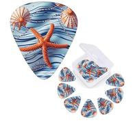 12 púas de guitarra con caja organizadora de almacenamiento, púa de bajo estrella de mar sobre fondo azul, púas de guitarra personalizadas para guitarra acústica, guitarra eléctrica, bajo, ukelele