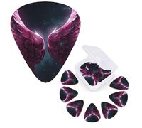 12 púas de guitarra con caja organizadora de almacenamiento, púas de bajo, hermosas alas entre las estrellas, púas de guitarra personalizadas para guitarra acústica, guitarra eléctrica, bajo ukelele