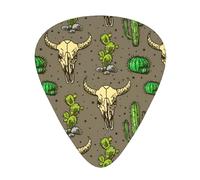 12 púas de guitarra con diseño de calavera de toro y cactus con caja organizadora, 3 grosores diferentes, accesorios de guitarra (0.46 mm, 0.71 mm, 0.96 mm)