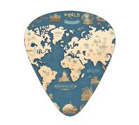 12 púas de guitarra con estampado de mapa del mundo, aptas para amantes de la música, 3 grosores diferentes: 0,46, 0,71 y 0,96 mm.