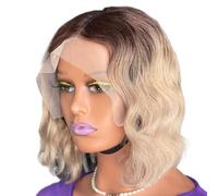 12 pulgadas corto rubio ceniza ombre 13x4 onda de agua HD transparente encaje frente pelucas de cabello humano para mujeres 150 densidad agrega volumen al cabello