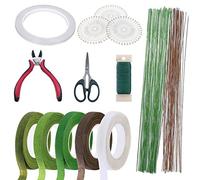 12 Pz Herramientas Arreglo Floral Kit, Woohome 2 Estilo Cinta, 2 Estilo Alambre, Cortador de Alambre, Tijeras y Pasadores de Cabeza para el Ramo de Boda DIY