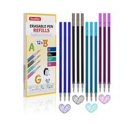 12 recambios de minas borrables, compatibles con Legami - [ 3x azul + 3x negro + 3x turquesa + 3x violeta ] - tinta termosensible de 0,7 mm para escritura creativa