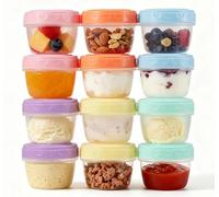 12 recipientes pequeños para congelar, 77 ml, mini recipientes de plástico con tapa, sin BPA, reutilizables, ideales para almacenar alimentos como snacks, salsas, comida para bebés, yogur y fruta