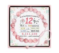 12. Regalos de cumpleaños para niñas, pulseras de perlas para niñas de 12 años, doble caja de cumpleaños para ella, pulsera de piedra ajustable para hija, nieta, sobrina, clase