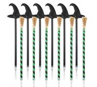 12 Regalos de Fiesta de Halloween, 6 Bolígrafos de Escoba Bruja a Rayas y 6 Bolígrafo Sombrero de Bruja Negro, Juego de Decoración de Fiesta de Bruja para Halloween Cumpleaños Fiesta Artículos