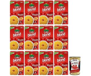 12 risotti Gallo Riso Blond, 100% arroz italiano, ideal para risottos, tiempo de cocción 10 minutos, paquete de 1 kg + lata italiana gourmet Polpa di Pomodoro de 400 g