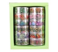 12 rollos de cinta decorativa de flores, resistente al agua, PET, estética, para manualidades, álbumes de recortes, marcos de fotos, diario, 15 mm x 2 m, transparente