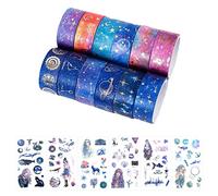 12 rollos de cinta Washi de la colección Starry Sky con 6 juegos de pegatinas de la colección Púrpura, cinta Washi de lámina dorada para la decoración del regalo del diario de balas DIY.