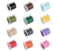 12 Rollos de Cordón de Nailon, Cordón de Algodón Encerado, Cordón de Algodón Poliéster, Cadenas de Colores, para Hacer Pulseras, Collares, Cordones, Bricolaje (12 Colores)