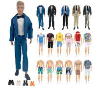 12 ropa y accesorios compatibles con Ken = 2 conjuntos de traje + 2 mangas cortas + 2 pantalones cortos + 2 bañadores + 4 zapatos, para muñecas masculinas de 12 pulgadas en selección aleatoria