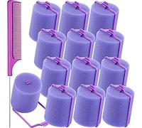 12 Rulos para Pelo de Esponja Rodillos para Cabello de Dormir Suave de 1,89 Pulgadas/ 4,8 cm Rizadores de Esponja para Cabello Peinado y Peine de Cola de Rata de Acero Inoxidable (Púrpura)
