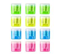 12 sacapuntas manual, sacapuntas doble con tapa de contenedor, sacapuntas coloridos para niños, estudiantes, escuela, hogar, suministros de oficina