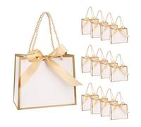 12 Sacchetti Regalo Grandi per Natale, Sacchettini Regalo in Oro Bianco con Manici e Nastro, Eleganti Imballaggio Regali per Matrimoni, Natale, San Valentino (14x6x12cm)