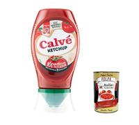 12 salsa de tomate Calvé en embalaje de arriba hacia abajo, 100% tomates italianos, 250 ml + Polpa Italian Gourmet 400 g