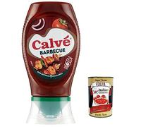 12 salsas Calvé Salsa Barbacoa con fuerte aroma a madera y humo, ideal para todos los platos de carne, 250 ml y polpa italiana gourmet 400 g