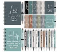 12 Sets Christian Notebooks Bulk Bible Spiral Notebooks with Pen Notepad Inspirational Notebook A6 Prayer Journal Religious Jesus Gifts Bulk for Church Groups Bible Study Teachers Men Women (Boho)