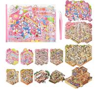 12 Sets Libro de Pegatinas 3D con Escenas, 3D House Sticker Books, Stickers Therapy, DIY Stress Relief Sticker Scenes with 8 PET Pegatinas, 12 Miniature Scene, 1 Pinzas, for Adulto Niño Adolescente