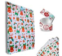 12 Sobres Papel Regalo Infantil 40x25x5 cm+16 etiquetas navidad|Sobres Kraft para Navidad|Papel Navideño,Decoración del Árbol y Hogar|Kit de Envolver regalos Reyes Magos y Christmas Wrap (Blanco/Rojo)