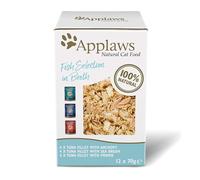 Applaws Comida Húmeda para Gatos 100% Natural Multipack de Selección de Pescado en Caldo para Gatos Adultos - 12 Sobres de 70g