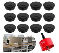 12 Stück Kabeldurchführung, 60 mm Kabeldurchführung Schreibtisch, 60 mm Kabeldurchlass Tisch, Kabeldurchlass mit Lochsäge, Kabeldurchlass Kabelauslassdose, Schreibtisch Kabeldurchführung, Schwarz