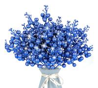 12 tallos de bayas artificiales de Navidad con brillantina, tallos para árbol de Navidad con lentejuelas en polvo, púas de bayas de Navidad, decoración floral, manualidades para manualidades, corona,