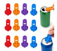 12 Tapas Reutilizables para Latas, Abre Anillas 2 en 1, 4 Colores | 12 Piezas 5 x 3,7 cm, 3 Morado 3 Rojo 3 Azul 3 Amarillo, para Abrir y Cubrir Latas de Bebida en Fiesta Camping Picnic Jardín