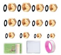 12 tapones ciegos para tubería de agua, 1/8 1/4 3/8 1/2 3/4 pulgadas, tapa de rosca de latón, tapa de latón con arandelas de manguera, cinta de materia prima, junta para jardín y exteriores