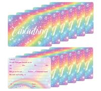 12 Tarjetas de Invitación con Purpurina y Sobres para Fiestas y Cumpleaños Infantiles, Tarjetas de Invitación para Niños, Invitaciones de Cumpleaños para Niñas, Niños, Diseño de Estrellas Arcoíris