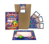 12 tarjetas de invitación para 10º cumpleaños infantil, bolos, invitación para décimo cumpleaños, bolos, invitaciones de cumpleaños, incluye 12 sobres, 12 bolsas de regalo, 12 pegatinas