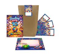 12 tarjetas de invitación para 10º cumpleaños infantil, bolos, invitación para décimo cumpleaños, bolos, invitaciones de cumpleaños, incluye 12 sobres, 12 bolsas de regalo, 12 pegatinas