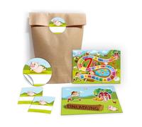 12 tarjetas de invitación para 7º cumpleaños infantil, granja, aventura, niños y niñas, invitación para séptimo cumpleaños, incluye 12 sobres, 12 bolsas de fiesta/natural, 12 pegatinas