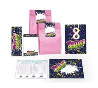 12 tarjetas de invitación para 8º cumpleaños infantil, unisex, incluye 12 sobres, 12 bolsas, 12 pegatinas, 12 marcapáginas, 12 bloques, 12 bloques, 12 barcos de graffiti