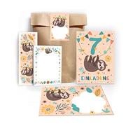 12 tarjetas de invitación para el 7º cumpleaños de los niños, invitación para el séptimo cumpleaños de niña y niño, incluye 12 sobres, 12 bolsas/naturaleza, 12 pegatinas, 12 marcapáginas, 12 blocs