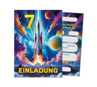 12 tarjetas de invitación para el 7º cumpleaños infantil, diseño de cohete, invitaciones coloridas, para el séptimo cumpleaños