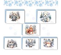 12 tarjetas navideñas plegables con sobres, set de postales A6, serie acuarela de animales del bosque, con saludos navideños, tarjeta navideña para familia y amigos (alemán)