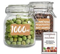 12 Tarros de Cristal Herméticos 1 litro - Con Etiquetas + Ebook de 102 Recetas - Tarros para Conservas, Mermelada, Encurtidos, Fermentar - Vidrio Resistente (12)
