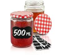 12 Tarros de Cristal para Conservas de 500ml - Con Etiquetas y Rotulador - Herméticos - Aptos para Lavavajillas - Ideales para Regalar