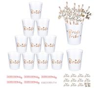 12 tazas JGA de 450 ml Team Bride Tazas reutilizables para despedida de soltera Accesorios para fiestas Decoración en oro rosa para despedida de soltera, fiesta de compromiso, despedida de soltera