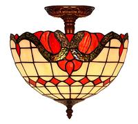 12" Tify Baroque Ceiling Light Fixture Stained Glass Semi Flush Mount Ceiling Lamp,Victorian Style Metal Decor Chandeliers for Bedroom Kitchen Dining Living Room Hallway, ?30 * 27cm