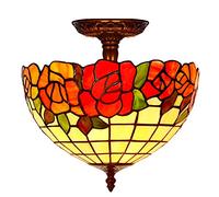 12" Tify Ceiling Light Fixture Stained Glass Semi Flush Mount Ceiling Lamp,Victorian Style Metal Decor Chandeliers for Bedroom Kitchen Dining Living Room Hallway, ?30 * 27cm Made in