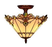 12" Tify Style Ceiling Light Fixture Cream Stained Glass Semi Flush Mount Ceiling Lamp,Victorian Dimmable Metal Decor Chandeliers for Bedroom Kitchen Dining Living Room Hallway Mad