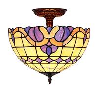12" Tify Style Ceiling Light Fixture Stained Glass Semi Flush Mount Ceiling Lamp,2 Light, Traditional Dimmable Metal Decor Chandeliers for Bedroom Kitchen Dining Living Room Entry