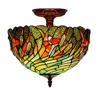 12" Tify Style Ceiling Light Fixture Stained Glass Semi Flush Mount Ceiling Lamp,2 Light, Traditional Dimmable Metal Decor Chandeliers for Bedroom Kitchen Dining Living Room Entry