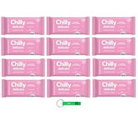 12 toallitas higiénicas íntimas Chilly Delicato - Ideal para pieles sensibles - con aloe y hamamelis - Cada paquete contiene 12 toallitas + llavero Beni Culinari gratis