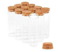 12 tubos de ensayo de vidrio de 50 ml con tapones de corcho, vial de muestra líquida de 30 x 100 mm, tubos de ensayo planos transparentes para sal de baño, dulces, experimentos científicos, decoración