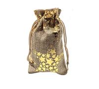 12 Uds. Bolsa de arpillera for dulces, bolsas for recuerdos fiesta Navidad, con cordón, for embalaje, cumpleaños(Gold Stars)