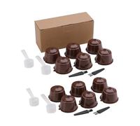12 uds, Pack 12 Cápsulas Filtros de Café Recargable Reutilizable para Cafetera Dolce Gusto, Resistente Más de 250 Usos de Sustitucion de Cápsula, Caja de Almacenamiento, Cepillos y Cucharas, Marrón