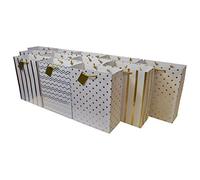 12 unidades. Bolsas de papel de color dorado metálico con asas, diseño de rayas, lunares, para fiestas de cumpleaños, bodas, vacaciones y todas las ocasiones, Large, Dorado