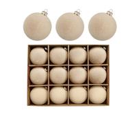 12 unidades de bolas de Navidad de terciopelo irrompibles, decoraciones para árbol de Navidad, bordado en relieve, bolas colgantes de 6 cm, adornos para decoración del hogar y festivos (Beige)